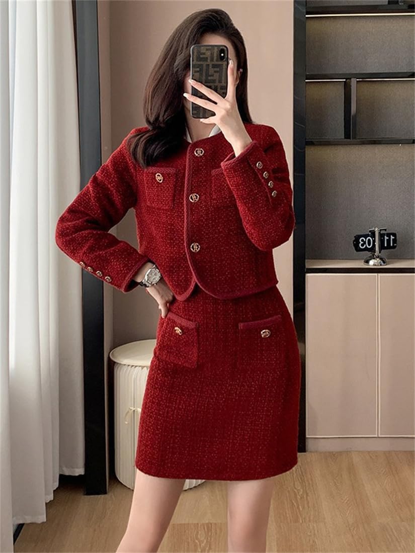 ジャケット・アウター l'or Zip up Tweed Jacket L'Or Zip up Tweed Jacket skirt セットアップ